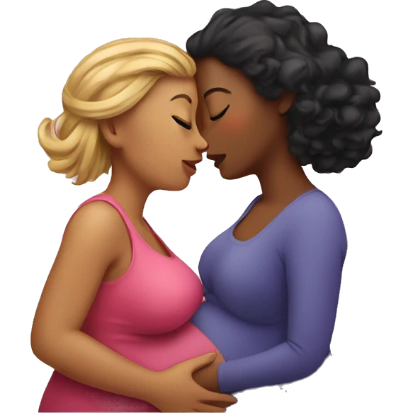 one woman pregnant, other woman kissing tummy  emoji