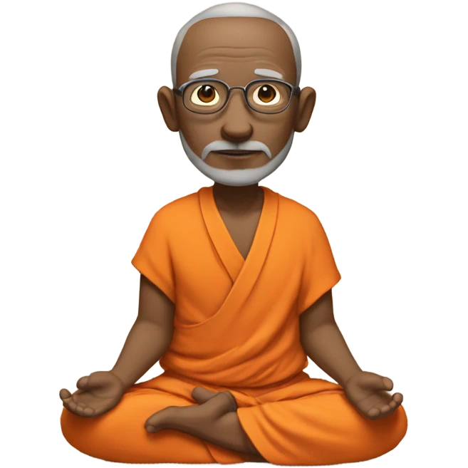 an old yogi with a peaceful and meditative expression. The character should be wearing an orange robe, symbolizing traditional yogic attire. The yogi can be sitting in a lotus position emoji
