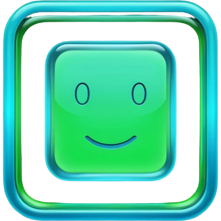 A glowing neon square in shades of green and blue, transparent background emoji