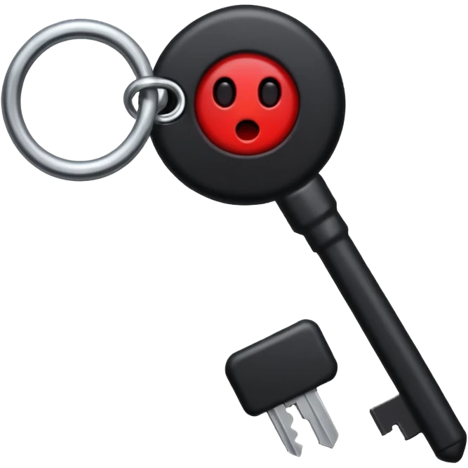 iOS sticker, dark key, black metal, red hole, minimal emoji