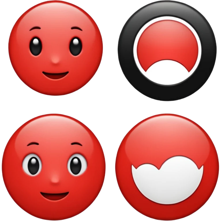 Red circle with a white circle inside and inside the white circle is a black circle emoji
