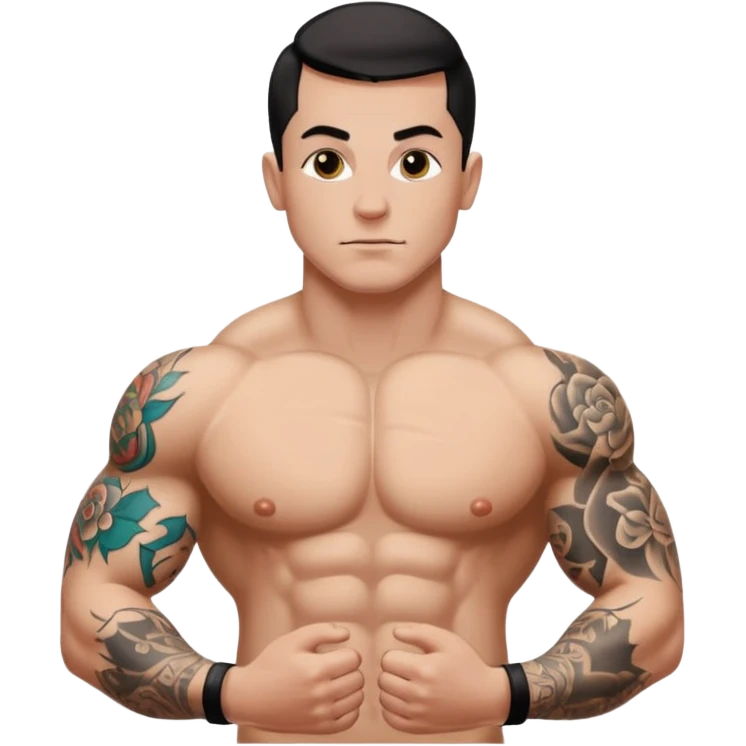 tattoo man, white skintone, more highlight the tattoo, body builder, tatto on chest, more tattoos. emoji