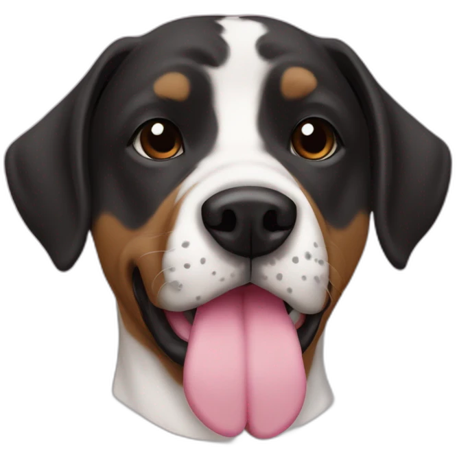 Dog pit mix black face with white spot on snout white chest pink tongue brown eyes spotted nose emoji