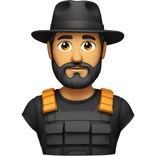 Hombre trigueño cuerpo completo fuerte de 40 años con barba y gorra ojos color negro  emoji