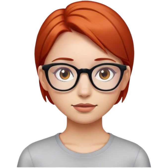 girl with straight red hair with brown eyes, glasses emoji