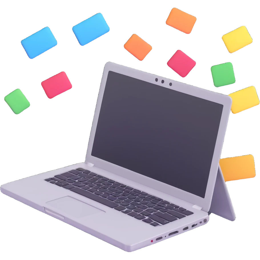 aesthetic college student laptop with stickers emoji