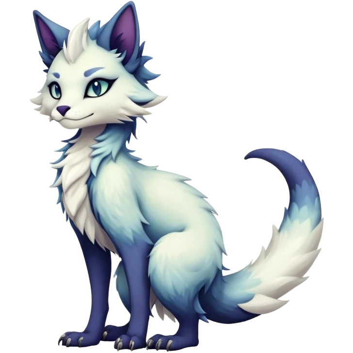 Kawaii dark edgy fantasy ethereal feline-vernid-sergal-fursona animal creature with a tufted tail full body emoji