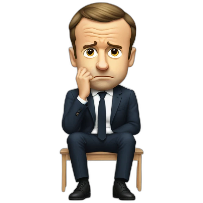Emmanuel macron sad crying full body sitting emoji