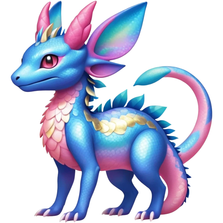 Colorful Iridescent Exotic Amaura-Salandit-Aurorus-Sylveon-Fakémon-hybrid-creature (full body)  emoji