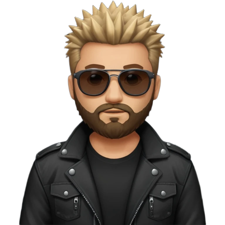 biker gang with black sunglass and rugged and bulky guy bearded spicks hair black jacket emoji