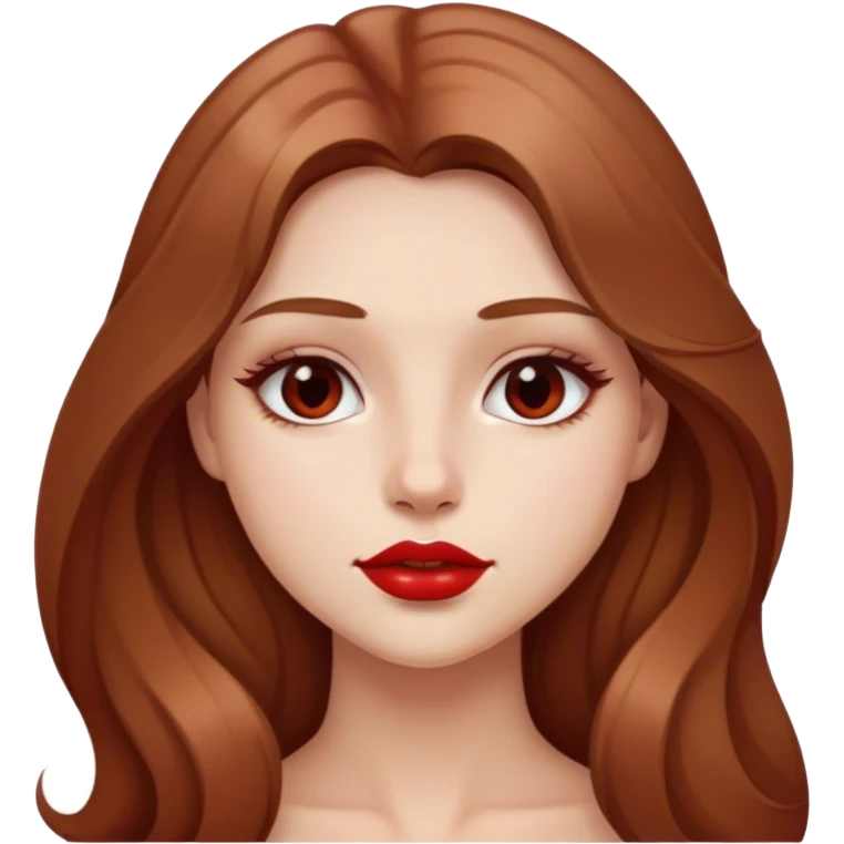 Chica con el pelo color castaño claro con algún tono rojo  y con el pelo largo  con un pintalabios nude  emoji