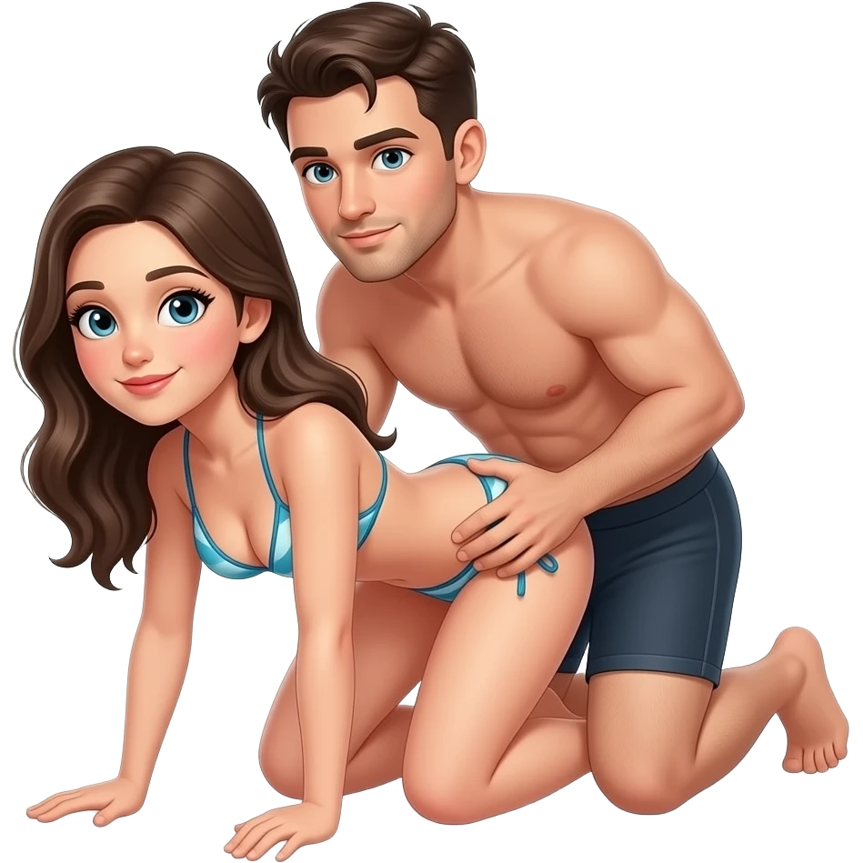 Fille à quatre pattes en bikiniAvec un homme en caleçon qui tiens ses hanches derrière elle  coller à elle emoji