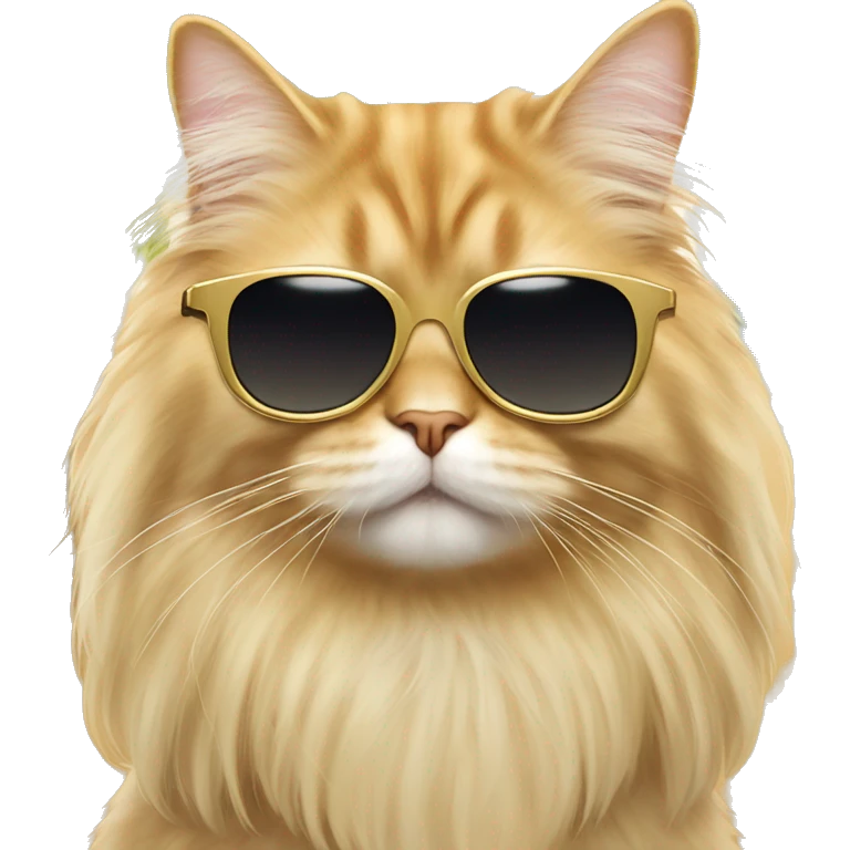 Gold british long hair cat wearing sunglasses on the beach emoji