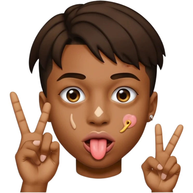 tongue sticking out with playboy carti hand sign by its eye￼ emoji