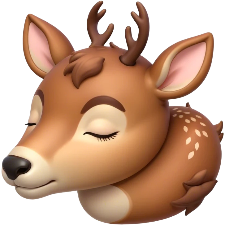 Meme-Worthy Cute Sleeping Deer Portrait Emoji, Head resting peacefully with a contented smile, showcasing a delicate, slender build and a luxuriously soft coat, eyes shut in a serene, restful nap, Simplified yet hilariously adorable features, highly detailed, glowing with a soft, drowsy light, high shine, relaxed and utterly lovable, stylized with an air of playful laziness, bright and heartwarming, soft glowing outline, capturing the essence of a comically sleepy deer, so meme-worthy it feels like it could instantly become the next viral sensation of adorable woodland slumber! emoji
