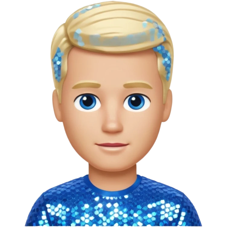 Ken from Barbie & Friends with blue eyes, blonde hair, blue sequin shirt emoji