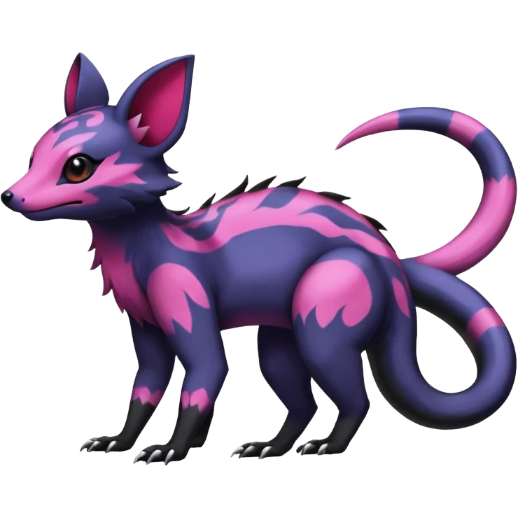 Rare epic aesthetic colorful Salandit-Noibat-Eevee-Civet-species-Fakemon-hybrid-creature, with markings, full body emoji