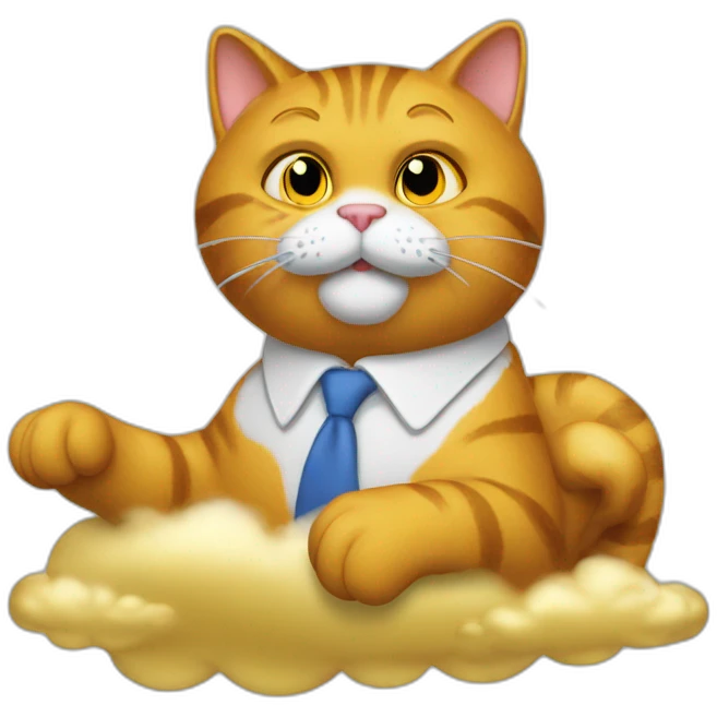 garfield cat secretary sitting on top of the gold cloud emoji