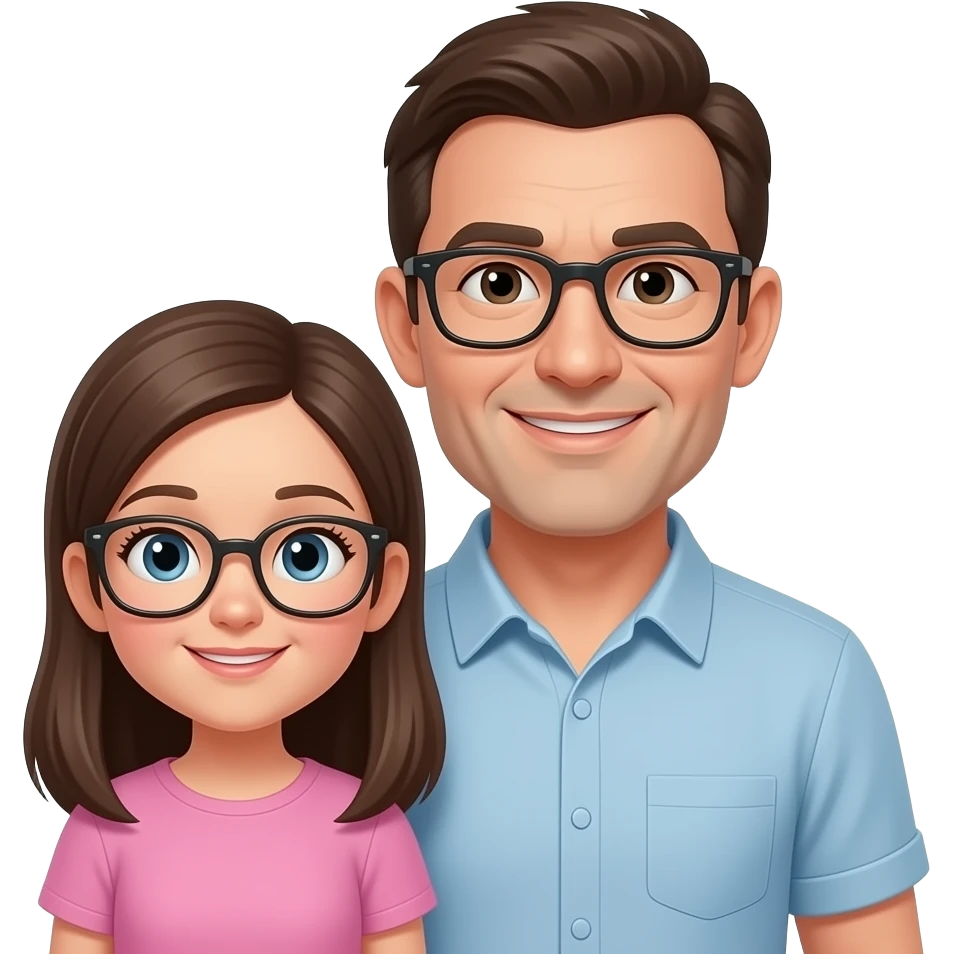 Papa calvo senza ochiali con la figlia senza occhiali emoji