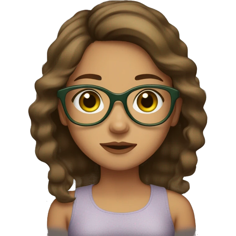 A girl with brown hair , big green eyes , clear frame glasses and olive skin tone , pursing lips  emoji
