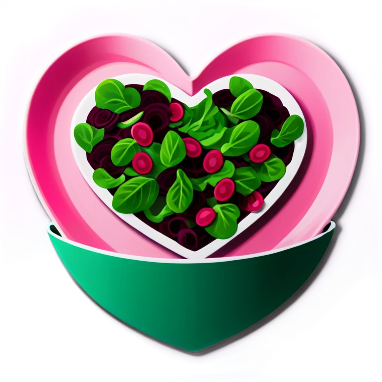 green salad in a pink heart shaped plate   emoji