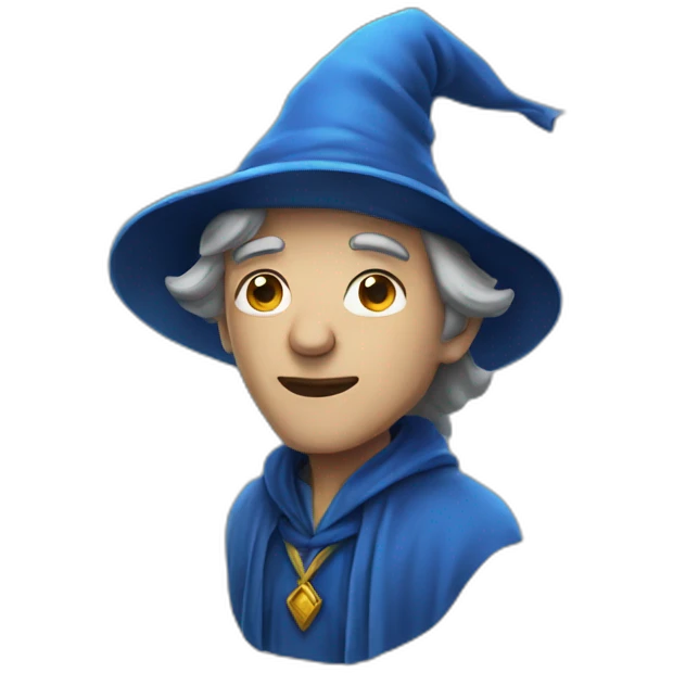 Wizard with a smart appearance wearing a blue hat. emoji