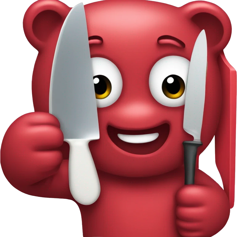 A red gummy bear holding a plastic knife emoji
