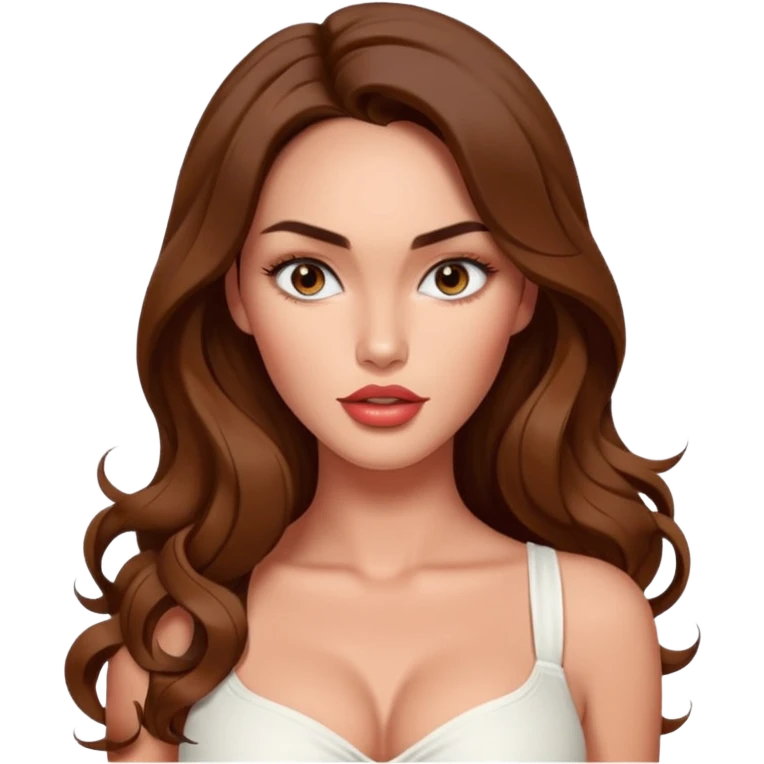 Megan fox, fashion model Beautiful woman model adult   large breasts  with monolid narrow eyes tan skin, full cupids bow lips  long curled light brown hair model white  top gorgeous  emoji