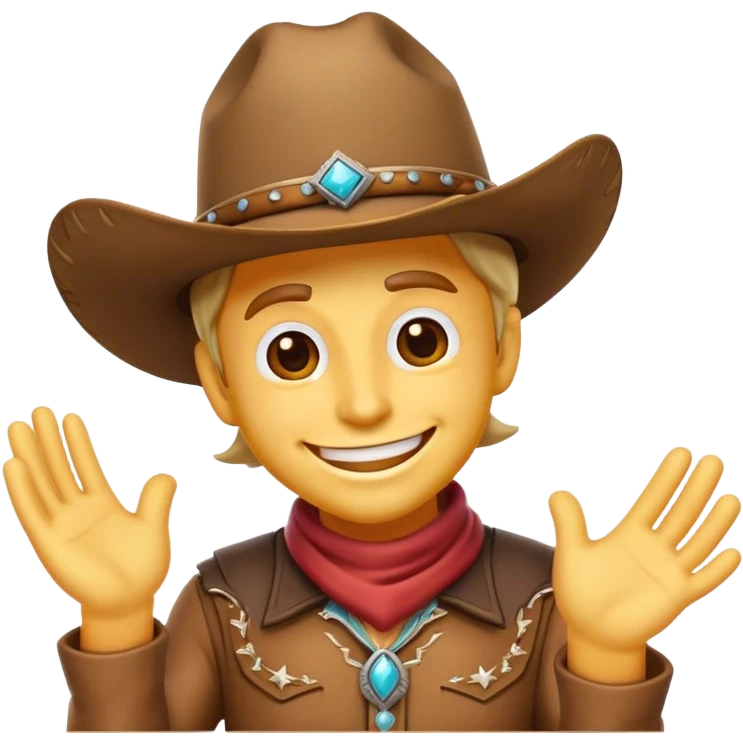 Clash of Clans aesthetic Playful Cowboy Portrait Emoji, Head tilted with a roguish, cheeky grin and twinkling eyes, featuring a compact, charming build with a jaunty hat and a friendly bandana, his natural skin tone adding authenticity, Simplified yet irresistibly charming features, highly detailed, glowing with a warm, inviting western glow, high shine, spirited and lively, stylized with an air of whimsical frontier mischief, soft glowing outline, capturing the essence of a playful cowboy exuding friendly rogue charm! emoji