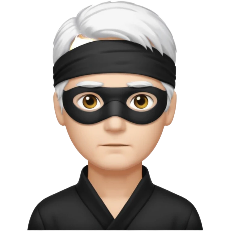 A guy with standing white hair and a black blindfold emoji