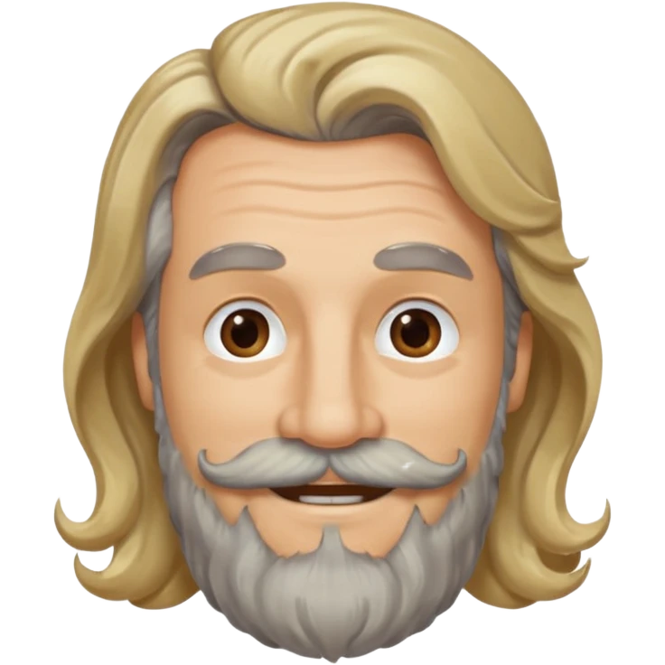 MID AGE MAN WITH LONG BLOND, GREY & bROWN WAVY HAIR; AND BROWN & GREY MOUSTACH AND BEARD emoji