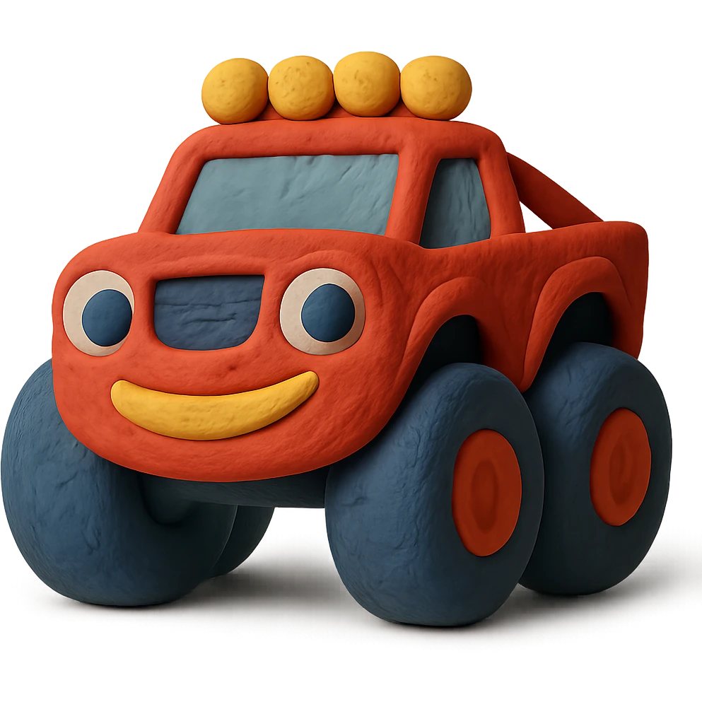 Blaze from Blaze and the Monster Machines as a claymation emoji, soft pastel colors, textured look emoji