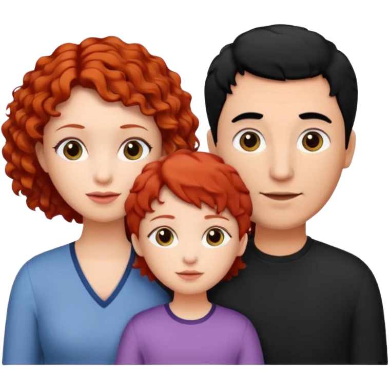 a family of three, all three white: the mother with short, curly red hair, the father with black hair, and the daughter with black hair. emoji
