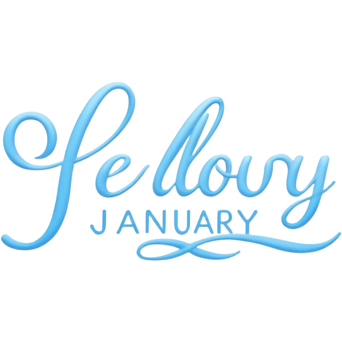 Light Blue “ hello January “ word in cursive emoji