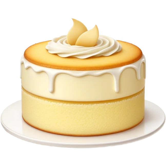 Cinematic Realistic Simple Vanilla Cake, a perfectly baked golden sponge with soft, airy layers, delicate vanilla frosting smoothly spread across the top, tiny flecks of vanilla bean visible, warm golden lighting creating depth, glowing with a sweet, irresistible charm. emoji