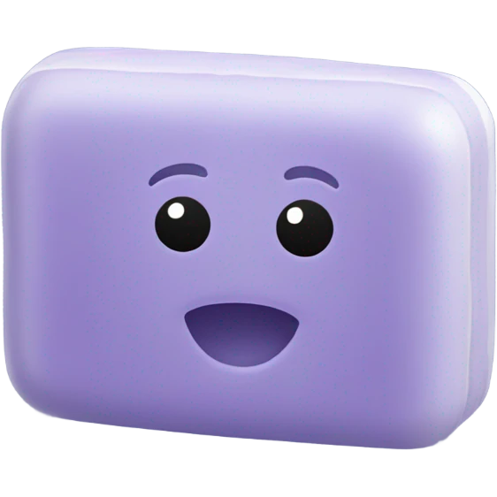 Slippery is a mostly light lavender rectangular bar of soap that has rounded edges, a smaller-shaped dent in the front and back, and a pair of arms with three fingers on each hand emoji