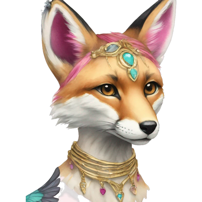 Beige cyan Pink magenta burgundy maroon cyan beige gray fox black stripes wearing gold jewellery gold piercings gold ear piercing gilded vintage watercolour tie dye black raven wings emoji