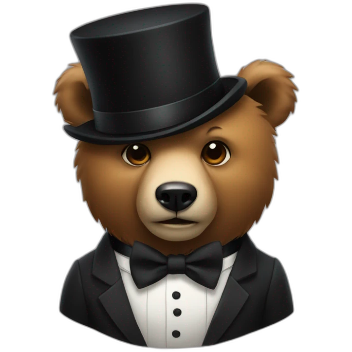bear with tiny black top hat and black bow tie emoji