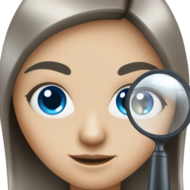 white Girl with black hair and blue eyes playing with magnifying glass emoji
