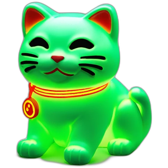 maneki neko 3d in the form of green neon sign emoji
