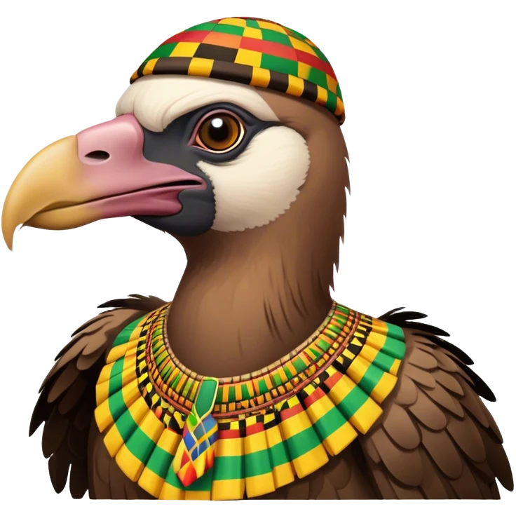 Vulture wearing a kente kufi  emoji