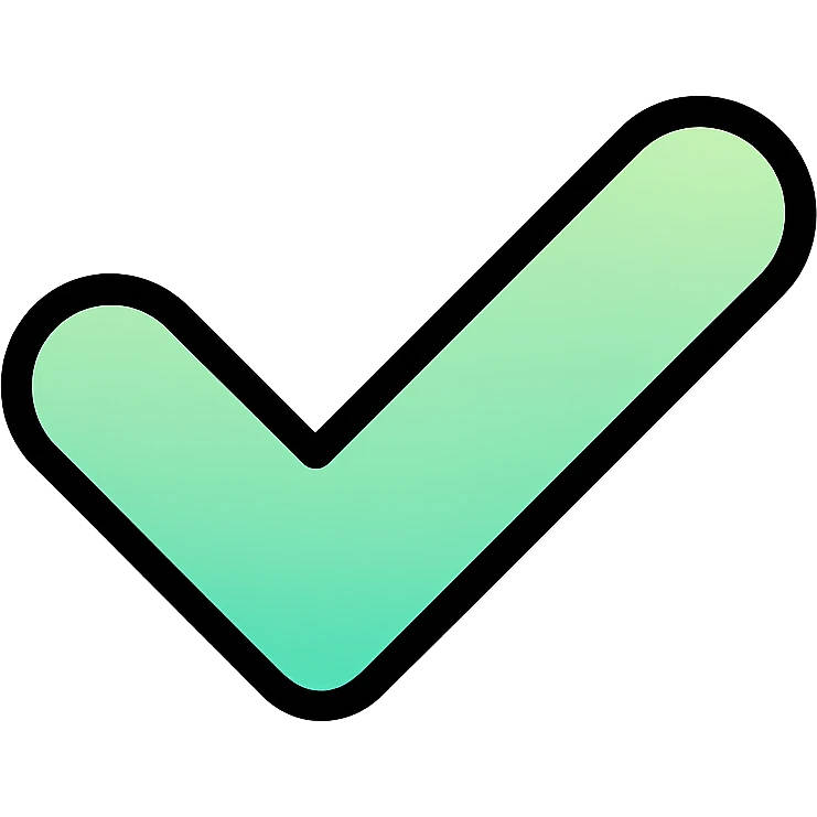 Minimalistic iOS-style check mark icon, flat vector design on transparent background. Smooth rounded edges, perfect symmetry, gradient light green color (like Apple's success green). Modern, clean, with subtle inner shadow for depth. Isolated, high resolution 1024x1024, no text, no additional elements emoji