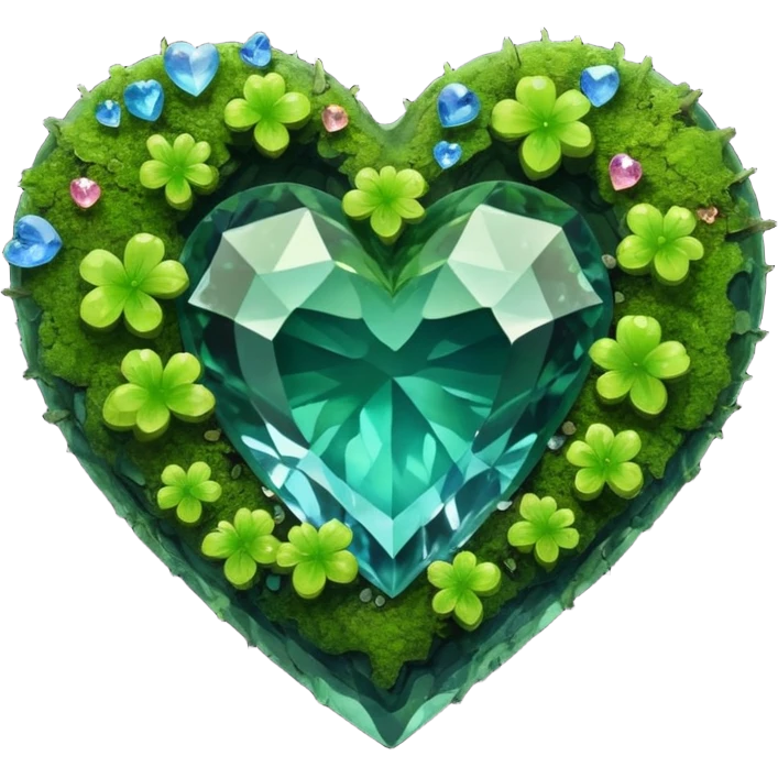 mossy heart shaped rough colorful crystal emoji