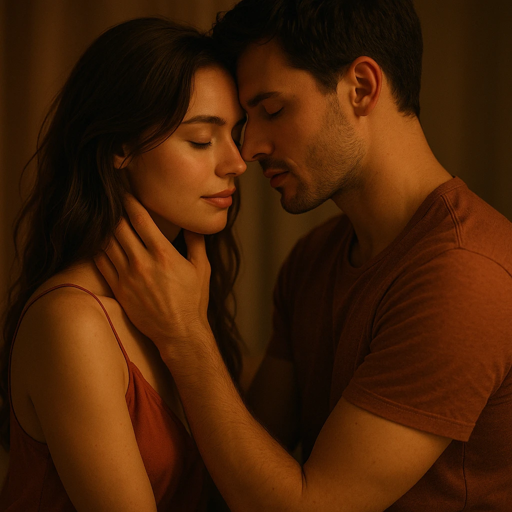 romantic and sensual scene with soft lighting, emphasizing the emotional bond emoji