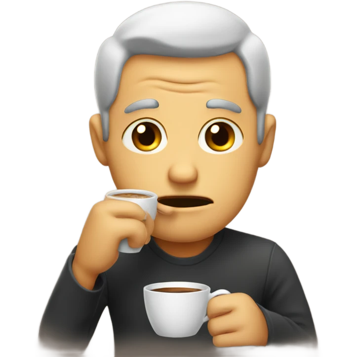 Teary eyed man drinking coffee emoji