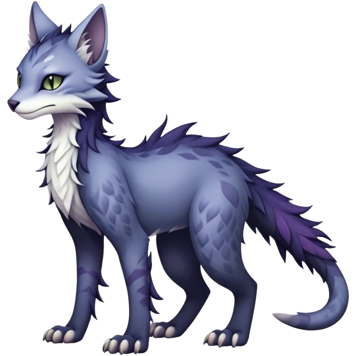 Kawaii dark edgy gloomy dusky dull-colored fantasy ethereal feline-vernid-sergal-fursona animal creature with a tufted tail full body with intricate markings  emoji