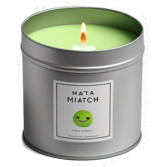 pretty matcha scented candle in silver tin with minimalistic label realistic emoji