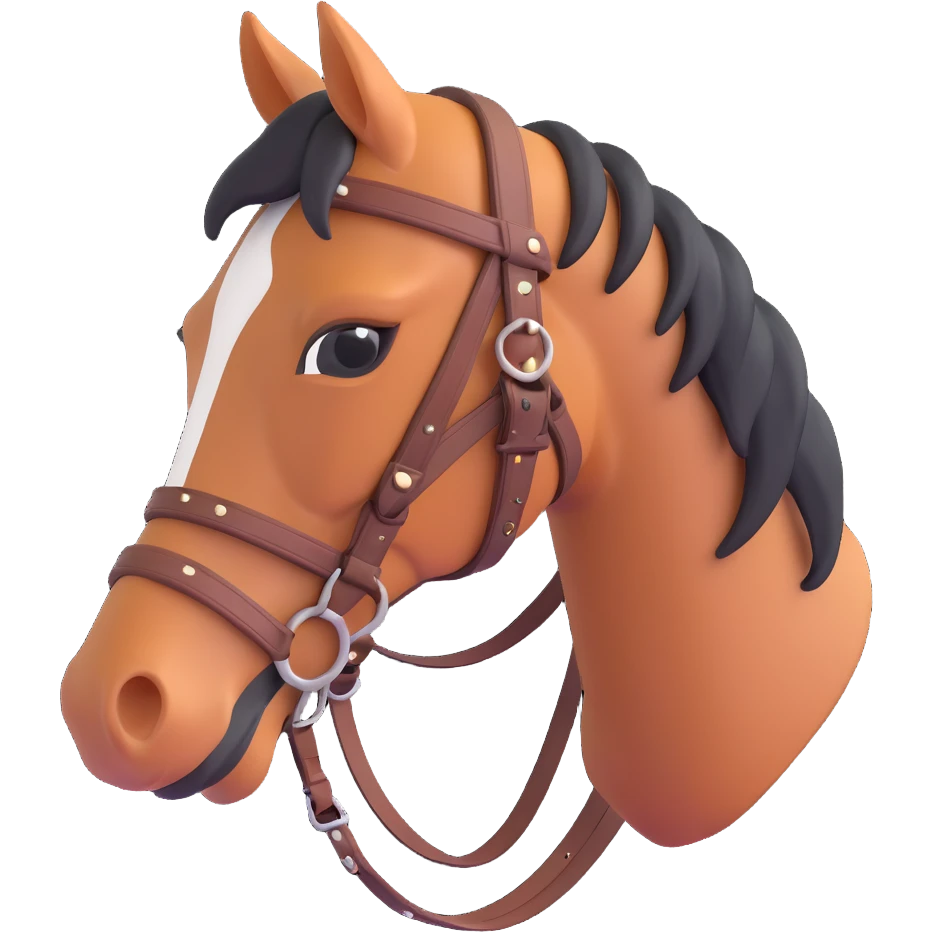 Hermès-style horse head with classic equestrian harness, minimal, 3D style emoji