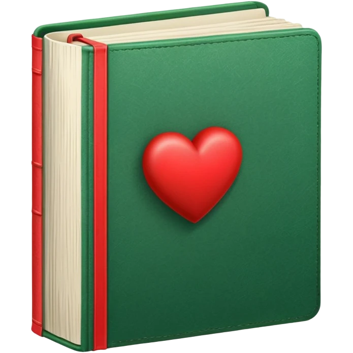 green book standing upright with visible pages and a red heart peeking out from behind the book emoji