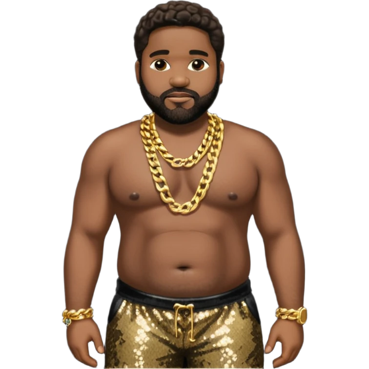 Gerald Levert with dark brown hair, black sequin baggy pants, shirtless with necklace emoji